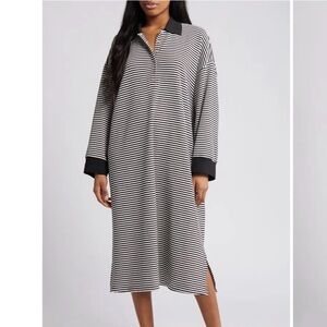 Dressed in LALA Oversize Stripe Long Sleeve Polo Dress
